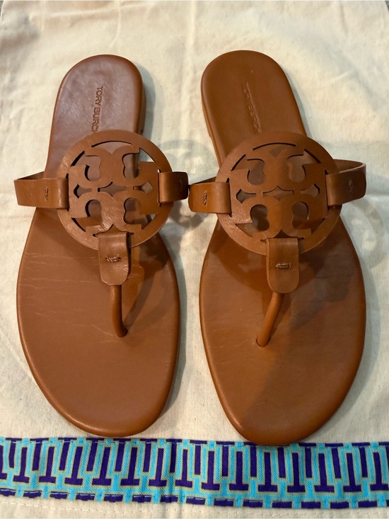 Tory Burch Shoes - Tory Burch Brown Leather Logo Thong Sandals